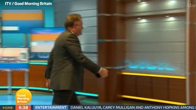 TV OUT. ALL BROADCAST WEBSITES OUT. No cropping permitted. MANDATORY CREDIT: ITV. We are advised that videograbs should not be used more than 48 hours after the time of original transmission, without the consent of the copyright holder. Video grab taken from ITV of presenter Piers Morgan walking off set during a discussion about the Duchess of Sussex with his colleague, Alex Beresford, the morning after the UK broadcast of the Duke and Duchess of Sussex interview with Oprah Winfrey. Issue date: 